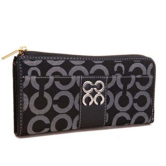 Coach Madison Accordion Zip In Signature Large Black Wallets AGQ | Coach Outlet Canada